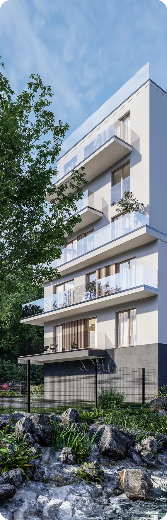 Wizualizacji inwestycji Nad Kamieniczanką Bielsko-Biała Kochanowskiego od strony północnej z lotu ptaka